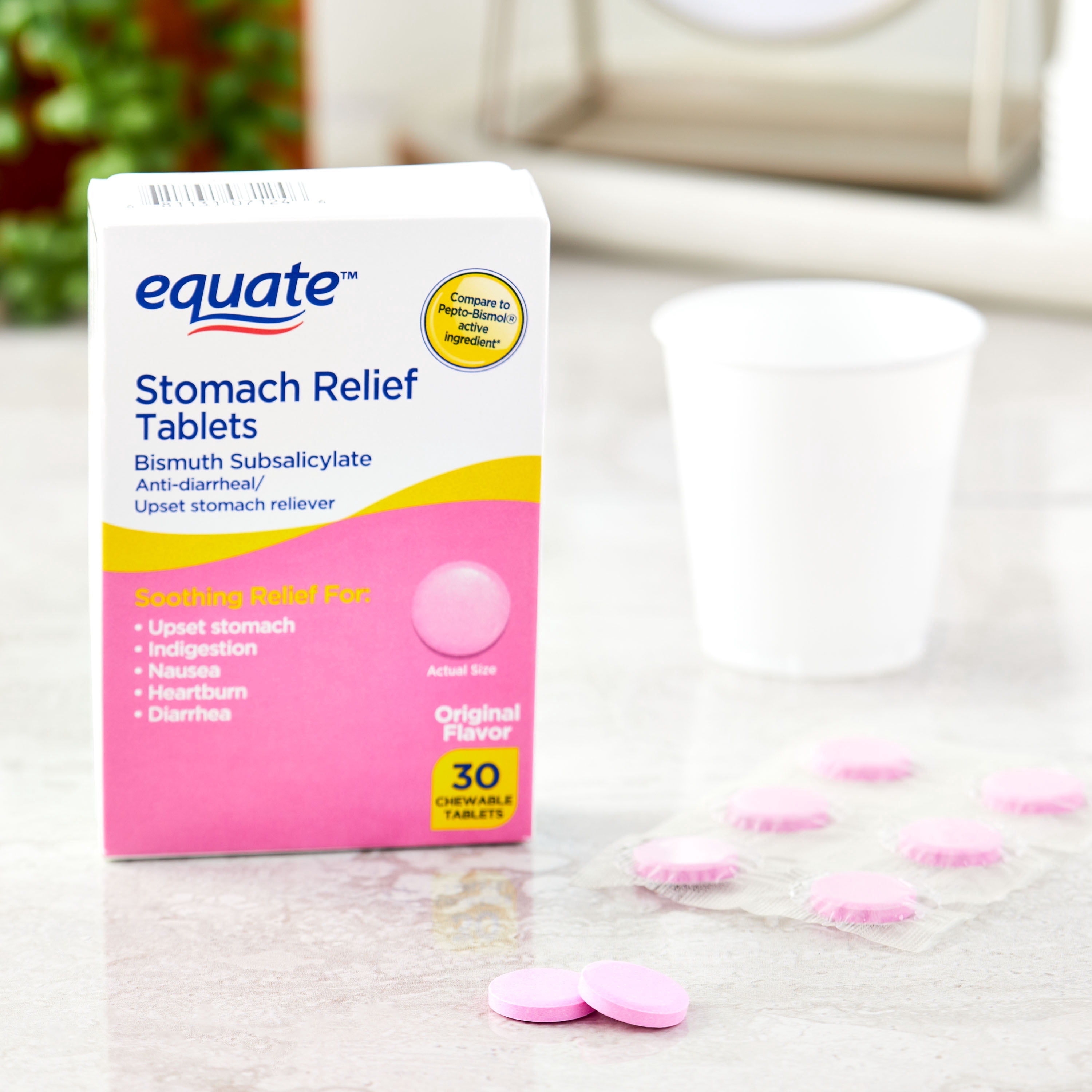 Equate Stomach Relief Chewable Tablets, 262 mg, 30 Count, Compare to Pepto-BismolÂ® Active Ingredient
