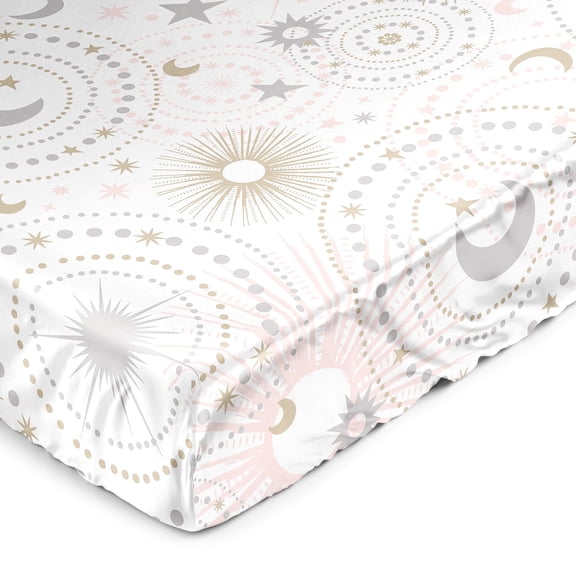 Sweet Jojo Designs Celestial Pink Gold and Grey Satin Fitted Crib Sheet