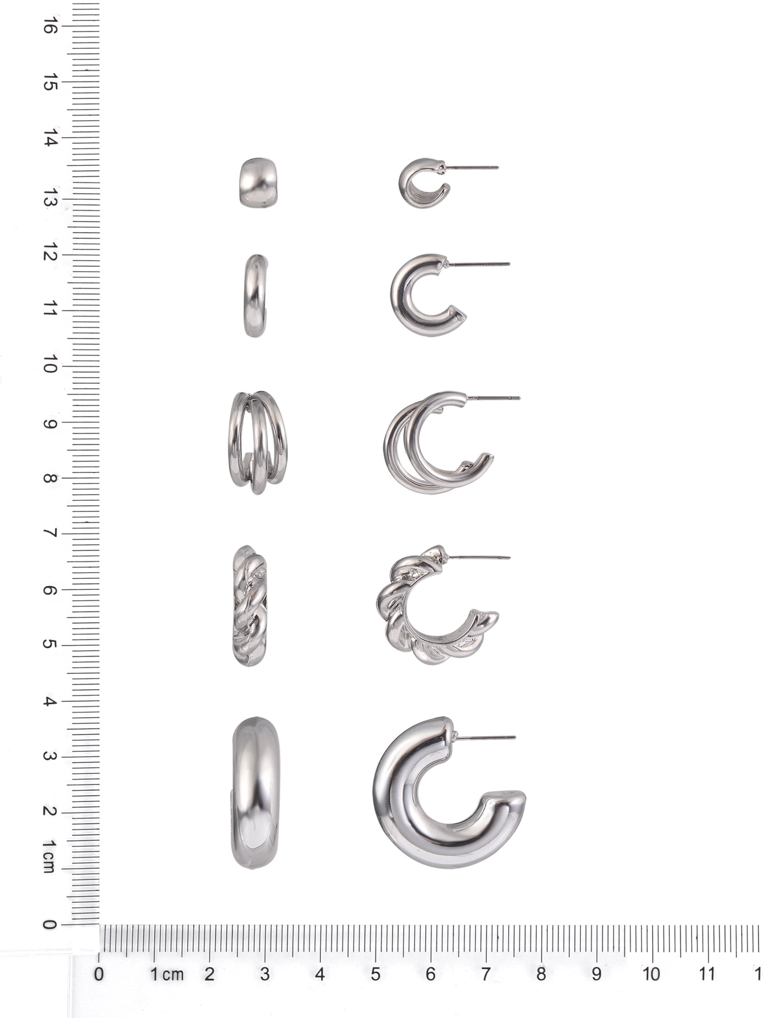 Time and Tru Adult Female Silver-Tone 5 Pair Twisted Triple Hoop Stacker Earring Set