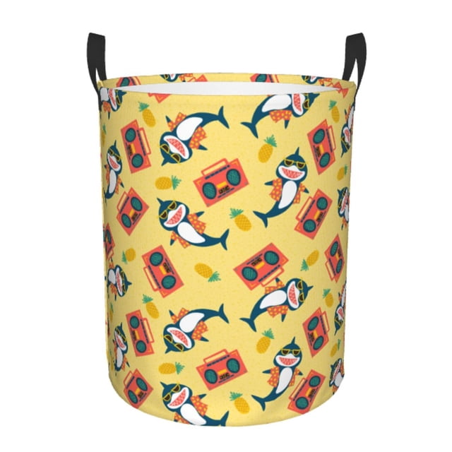 Balery Pineapples Sharks In Hawaiian Cesta de ropa redonda con asas, impermeable, independiente, para ropa, juguetes, dormitorio y familia-Medium