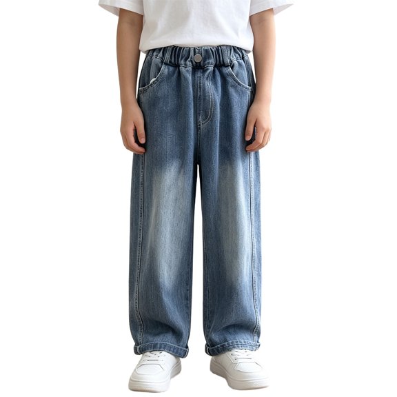 Coerni Boys Trendy Baggy Jeans Faded Gradient Wide‑Leg Pants Elastic Waist Casual Trousers Teen School Streetwear Jeans Straight-Leg