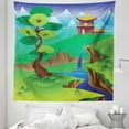 thumbnail image 1 of Tibetan Tapestry, Cartoon Style Chinese Landscape with Tree Waterfall Mountains and House Green Field, Fabric Wall Hanging Decor for Bedroom Living Room Dorm, 5 Sizes, Multicolor, by Ambesonne, 1 of 1