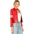 thumbnail image 2 of Women's Genuine Red Lambskin Leather Jacket Motorcycle Biker Slim fit Biker Jacket W443, 2 of 4