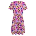 thumbnail image 5 of Pink Daisy Print Short Sleeve Dress Women Summer Evening Dresses Ladies Sundress, 5 of 7
