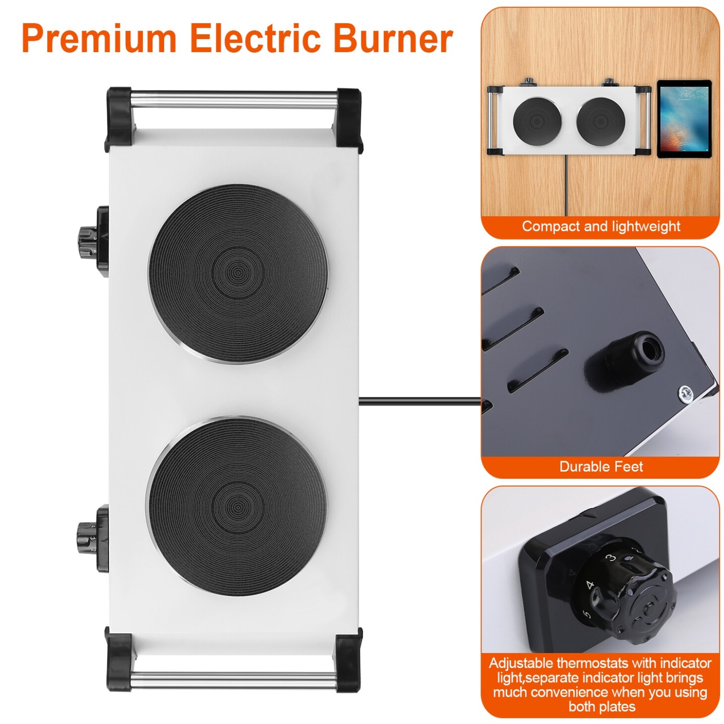 2000W Dual Burner Electric Hot Plate with 5 Temperature Settings, Portable Countertop Stove for All Flat Cookware, Portable Electric Stove for Dorms, RVs, Apartments