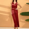 thumbnail image 2 of SWSMCLT Women's Casual High Waist V Neck Sleeveless Jumpsuit Summer Rompers One Piece Wide Leg Palazzo Pants Burgundy 10, 2 of 5