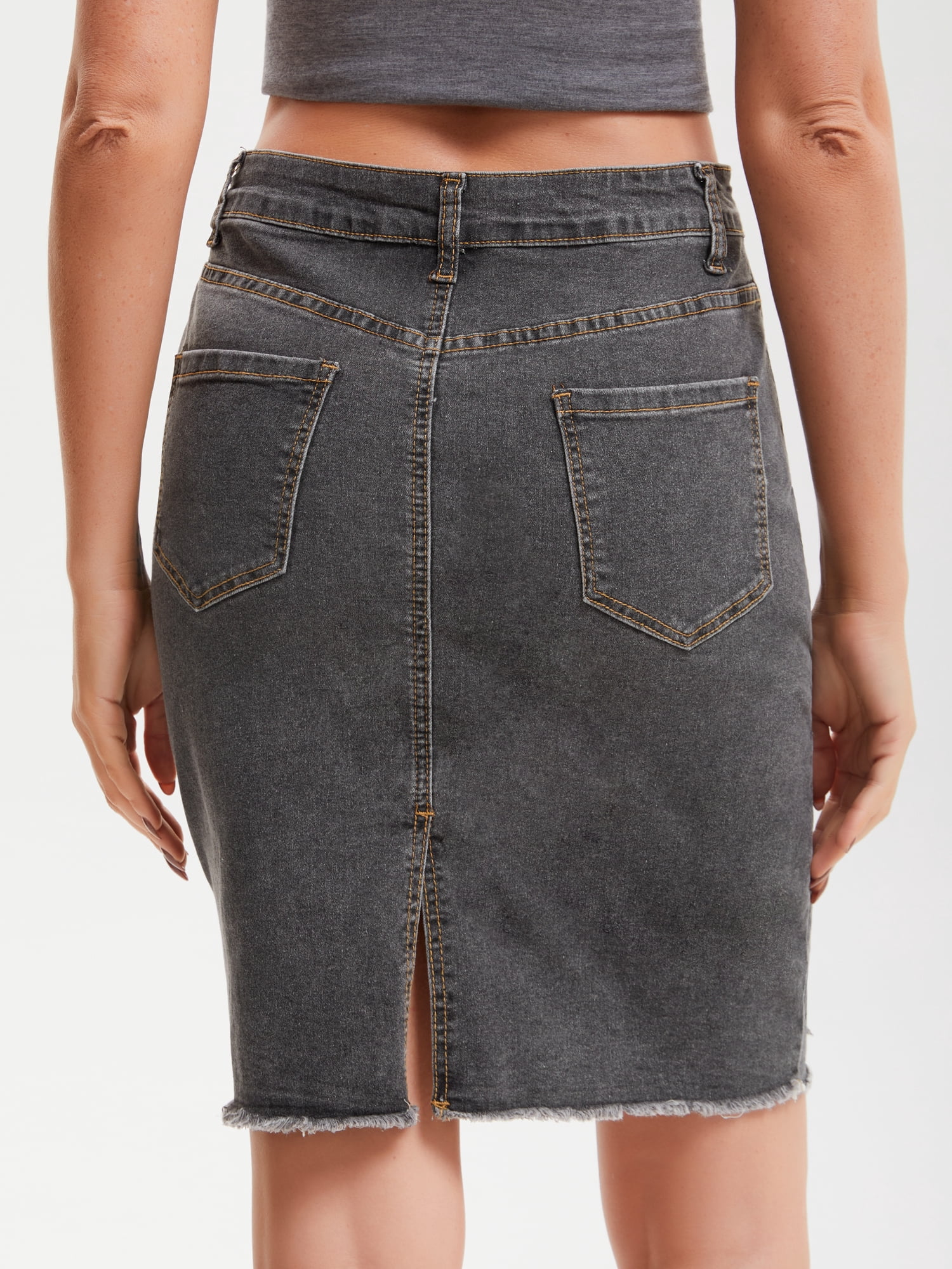 DARING DIVA Women's Denim Above the Knee Pencil Skirt Medium Gray