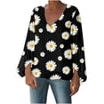 thumbnail image 1 of Blusa informal con cuello en V y manga larga abullonada estampada para mujer Fridja  czfsfas4716, 1 of 9