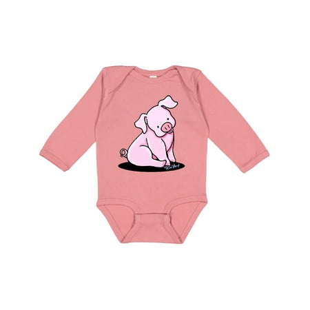 

Inktastic Sitting Pig Boys or Girls Long Sleeve Baby Bodysuit