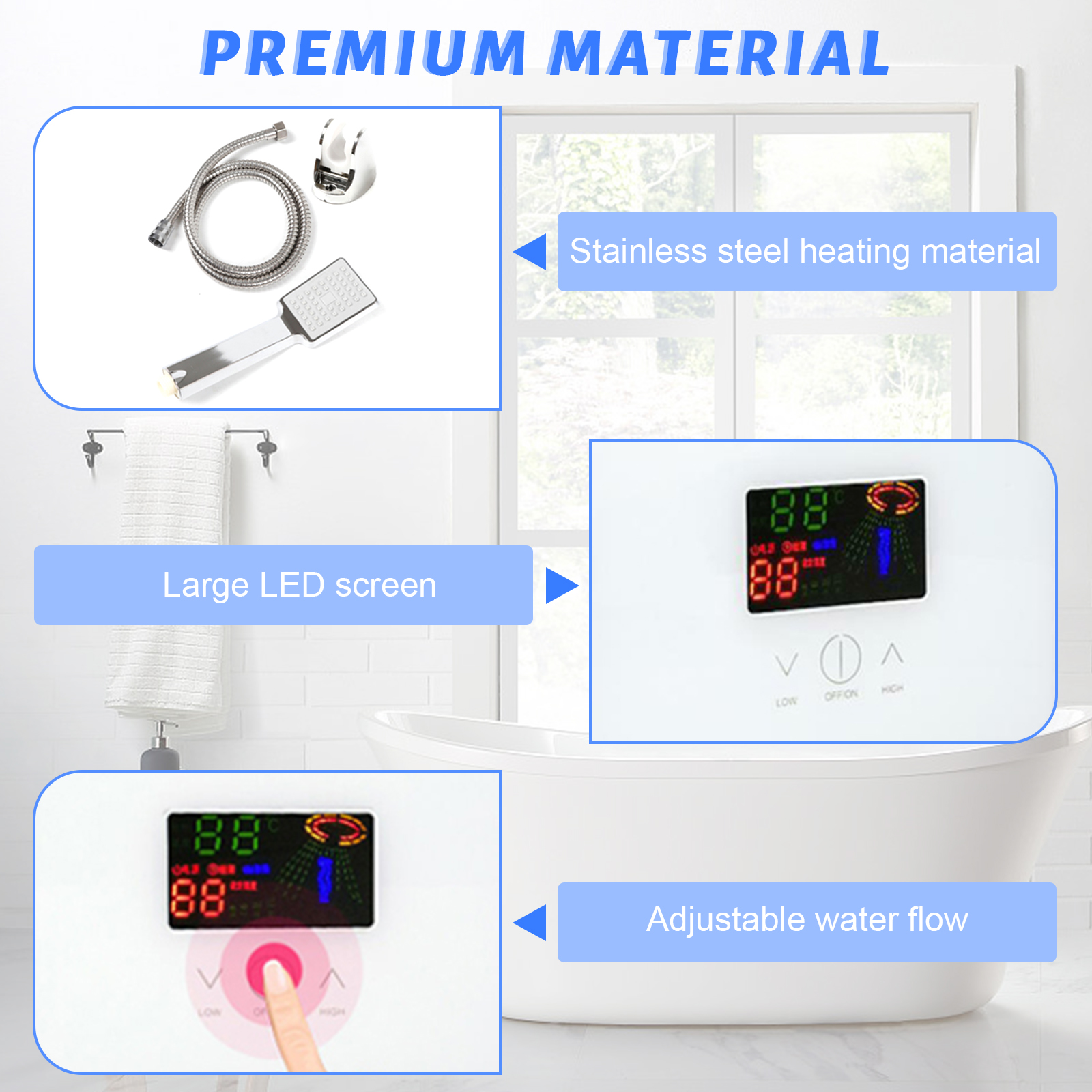 Tankless Water Heater Electric 110V, On Demand Hot Water Heater Digital Display 4.5kW,Electric Instant Hot Water Heater Bathroom Bath Shower Kit Home (White)