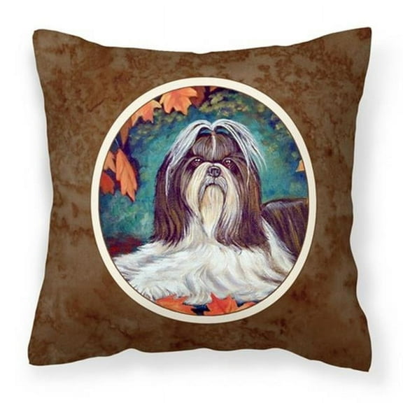 Autumn Leaves Shih Tzu Fabric Decorative Pillow