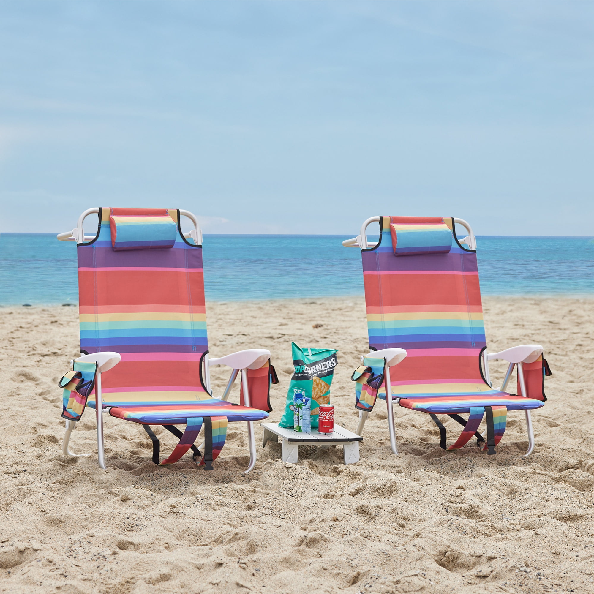 BELLEZE 2Pack Beach Chairs & Table Set, Foldable, 330LBS Capacity