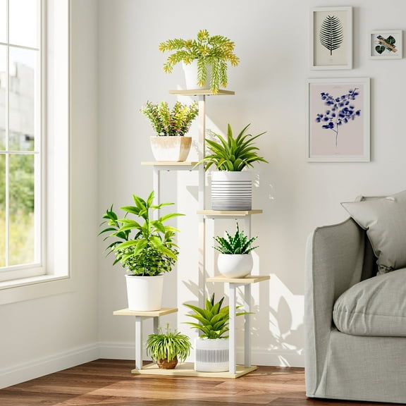 Joqixon Plant Stand Indoor with Grow Lights, Metal Plant Shelf Flower Stand for Plant Lovers, 6 Tiered Plant Rack for Living Room Patio Garden, 1 Pack White