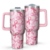 Pink Breast Cancer Tumbler with Handle and Lid,40oz Double Wall Vacuum Insulated Tumbler,Cups Gift for Women and Men