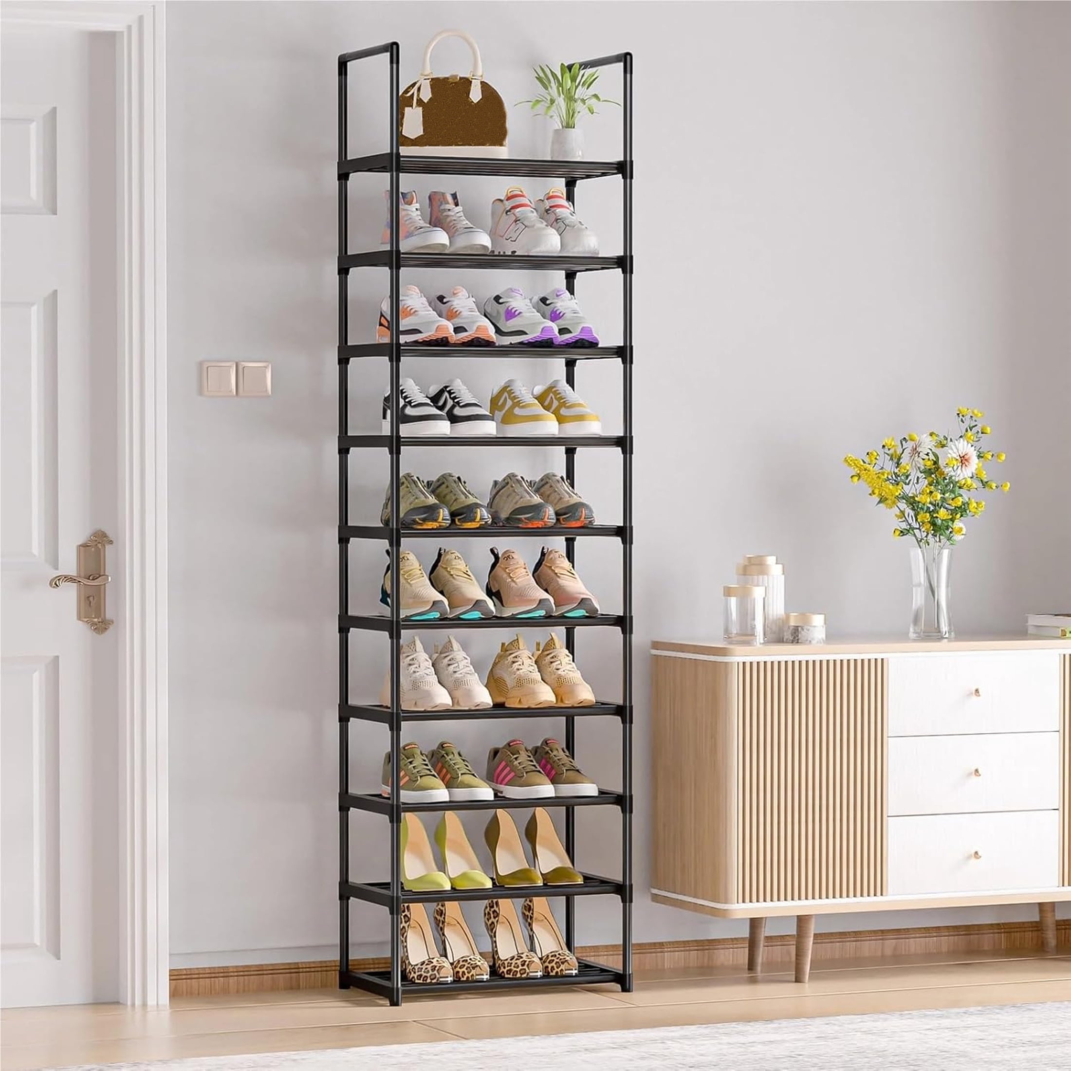 10 Tier Metal Shoes Rack, Stackable Shoe Organizer, Space-Saving Shoe Shelf Shoe Rack for Closet, Shoe Rack for Entryway and Boots Organizer
