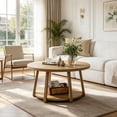 thumbnail image 3 of Fnova 2-Tier Round Coffee Table with Storage & Wood Legs, 31.5 Inch Mid-Century Center Table, Accent Cocktail Table for Living Room, Bedroom, Office, 3 of 8