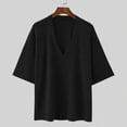 thumbnail image 2 of Maplenight Shirts for Men V Neck Half Sleeve Knit Pullover Tops Solid Breathable Relaxed Fit Casual Shirts for Summer Fall, 2 of 8