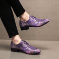 thumbnail image 2 of Men's Blue Galaxy Cracked Print Oxford Shoes Low Heel Shiny Lace Up Fashion Party Stage Formal Leather Shoes, 2 of 5