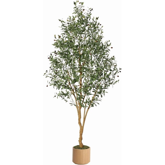 8Ft Tall Olive Trees Artificial with Planter, Realistic Large Silk Olive Tree Faux, Artificial Plants with Natural Wood Trunk and Fruits for Home Office Decor