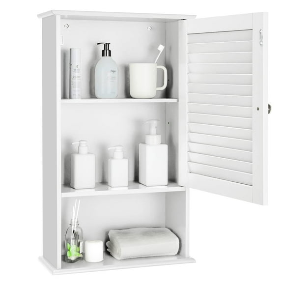 Armario de pared COSTWAY de gran capacidad con puerta tipo persiana, color blanco