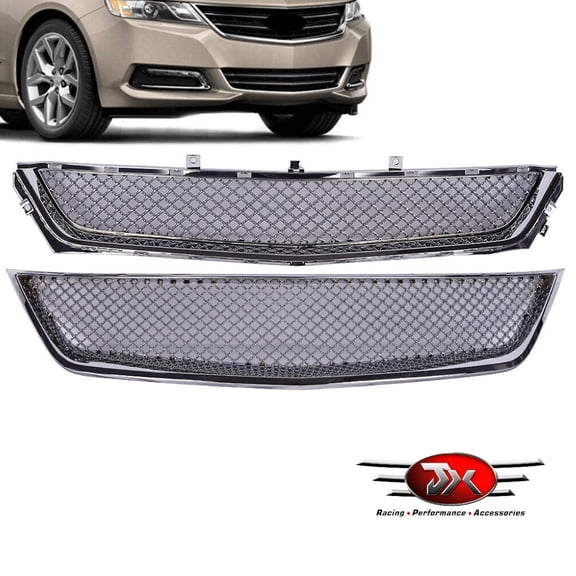 JX RACING Front Bumper Grill Grille Compatible with 2014-2020 Chevy Impala Front Upper Lower Grille Mesh Style Chrome Set