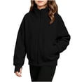 thumbnail image 6 of Girls Zip Up Sweatshirt with Pockets Long Sleeve Casual Loose Fit Turtleneck Kids Track Jacket Black 6, 6 of 6