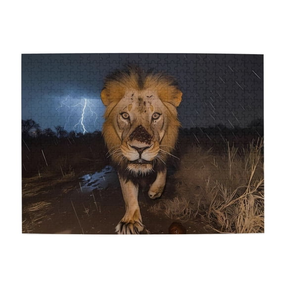 500-Piece Wooden Jigsaw Puzzle for Adults & Families - Lion Face Lightning Storm Rain , Fun & Educational Brain-Teasing Game, Artistic Home Decor