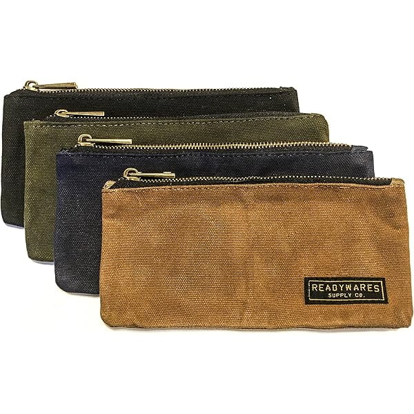 wonima02 Waxed Canvas Pencil Case/Pencil Bag/Pencil Pouch, Rugged and Durable, Water Resistant, 8.5" x 4" (Set of 4)
