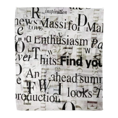 ASHLEIGH Throw Blanket Warm Cozy Print Flannel Designed Collage Made of Newspaper and Magazine Clippings Mixed Words in Black Comfortable Soft for Bed Sofa and Couch 50x60