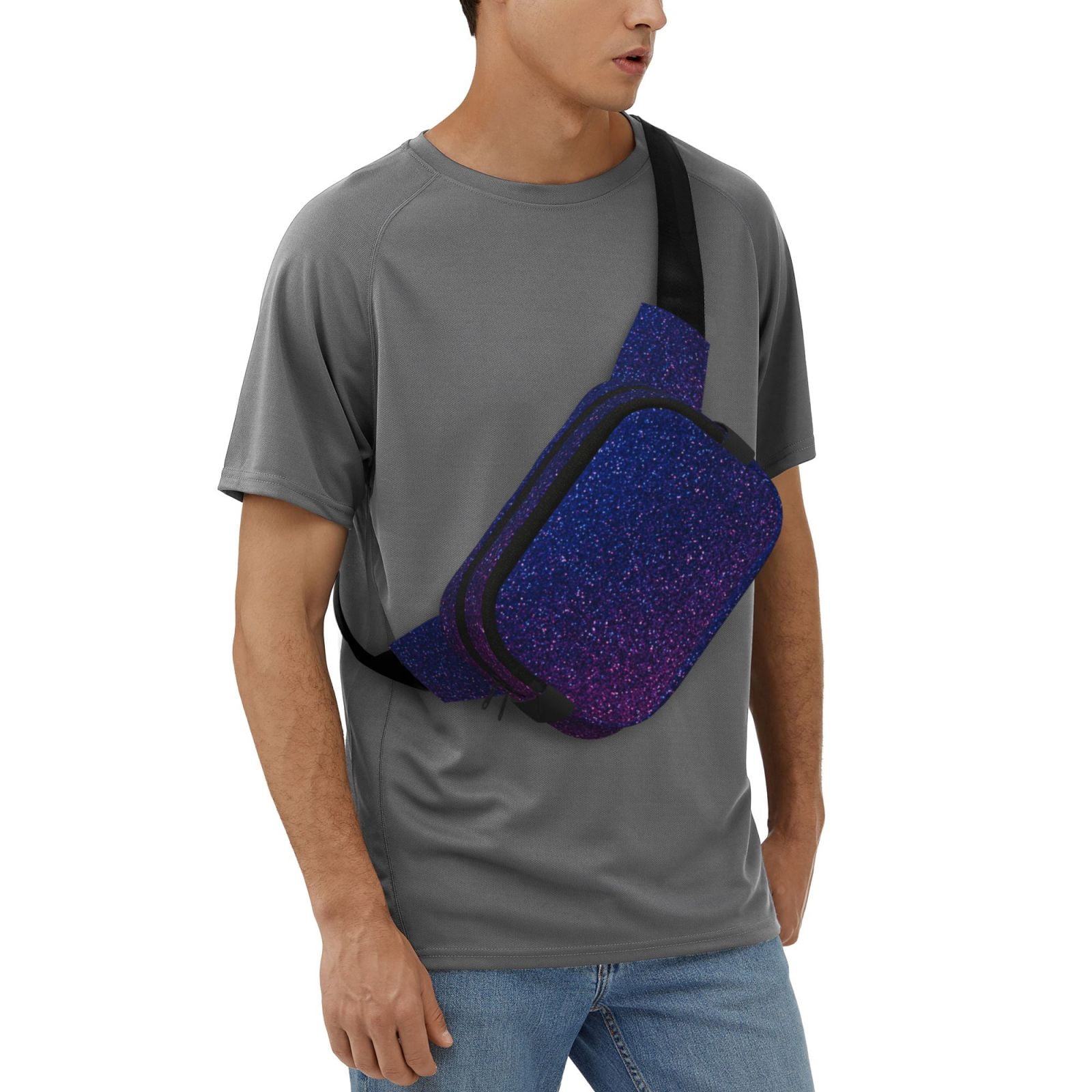Fuzoiu Neon Glitter Print Unisex Square Double Layer Waist Bag,Crossbody Fanny Pack Travel Workout Accessory