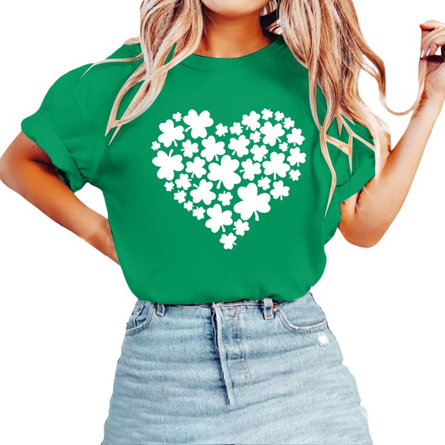 Pxiakgy Vente Chaude T-Shirt Trèfle de la Saint-Patrick pour Femmes Chanceux Irlandais Manches Courtes T-Shirt Graphique Trèfle Mode Décontracté Col Rond T-Shirt Imprimé Élégant Ample Doux Blouse