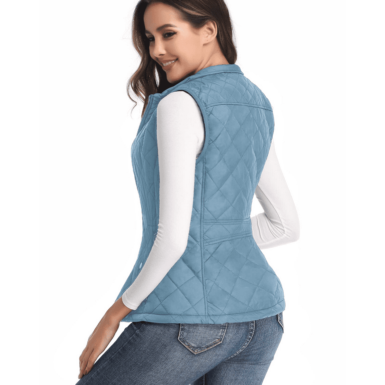 Vest for Women Stand Collar Lightweight Zip Quilted Light Blue Women s Vest