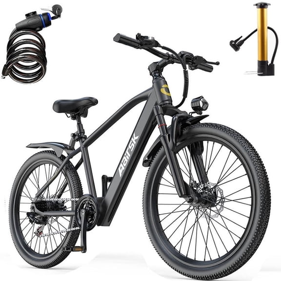 Unibike 26'' Ebike for Adults, 748W Peak Motor, All-Terrain Electric Mountain Bike, 36V 10AH Battery, Top Speed 22 MPH, Dual Suspension, Black