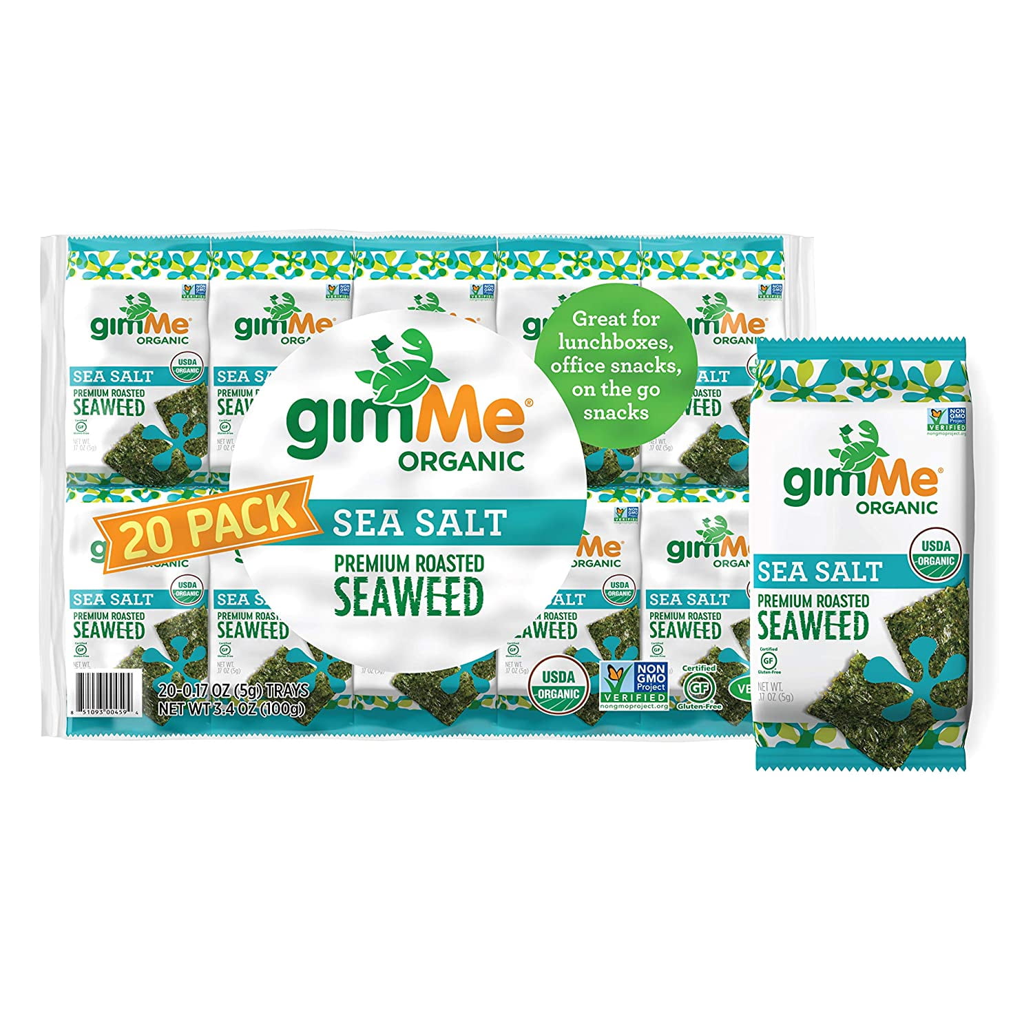 gimMe Organic Roasted Seaweed Sheets Sea Salt 20 Count Keto