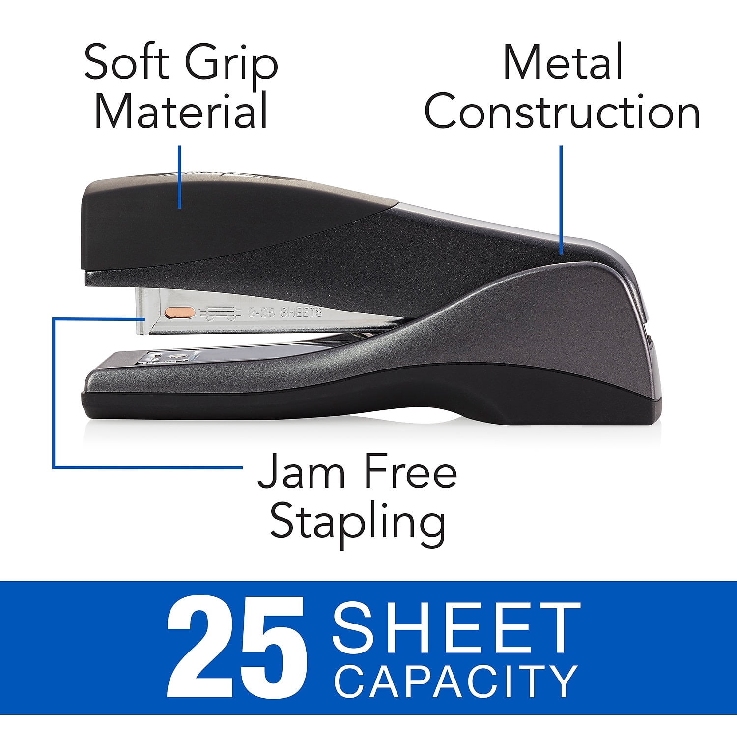 Swingline S7087815J Optima Grip 25-Sheet Capacity Compact Stapler - Graphite