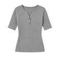 thumbnail image 7 of Bxsruta Womens Short Sleeve Tops Henley Neck Ribbed Knit Tees Slim Fit Casual Summer Shirts, 7 of 7