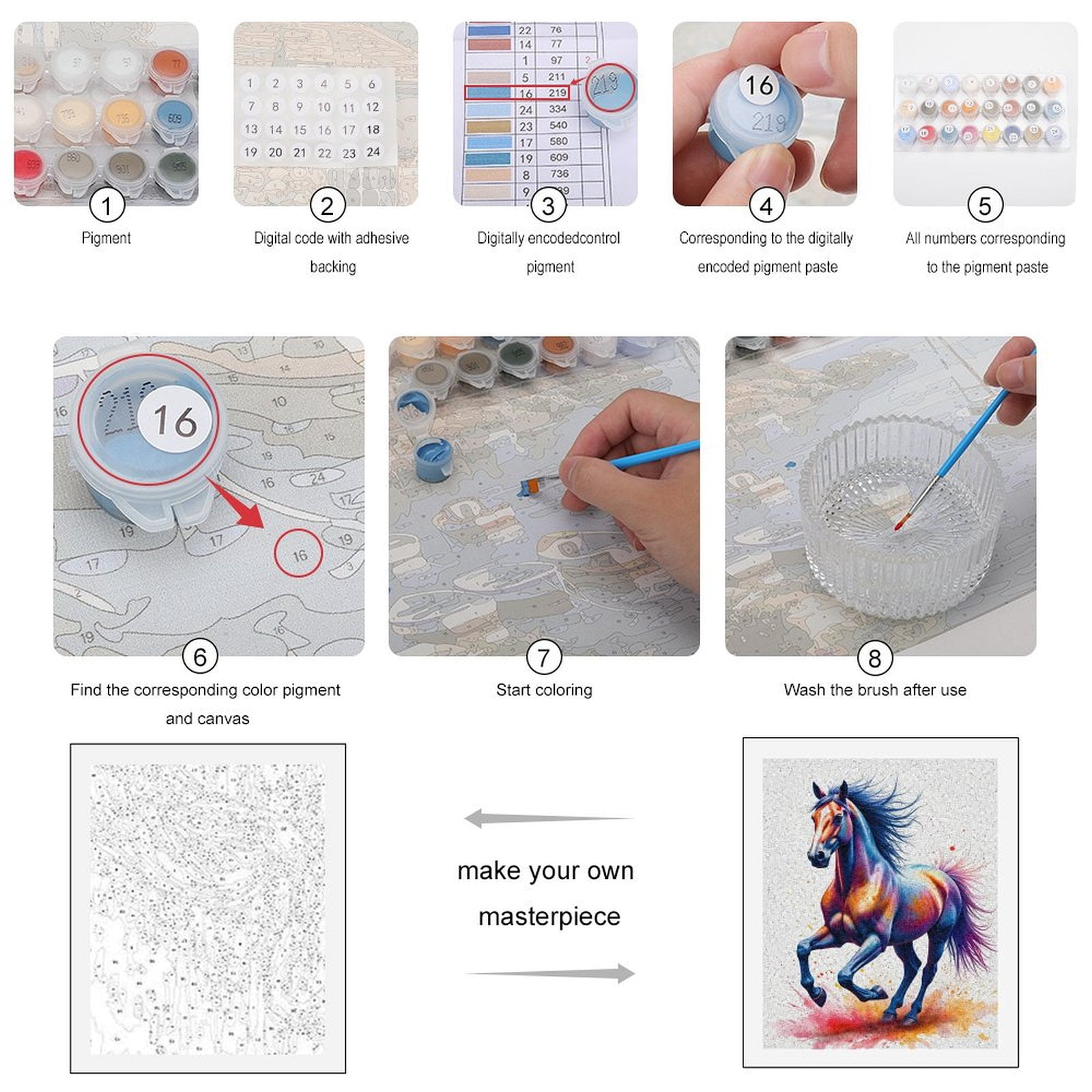 Paint By Numbers Kit for Adults Beginner - DIY Vibrant Abstract Horse Art Paint Canvas Painting Kits for Adults, Frameless Paint By Number for Adults for Home Wall Decor 16x20 Inch