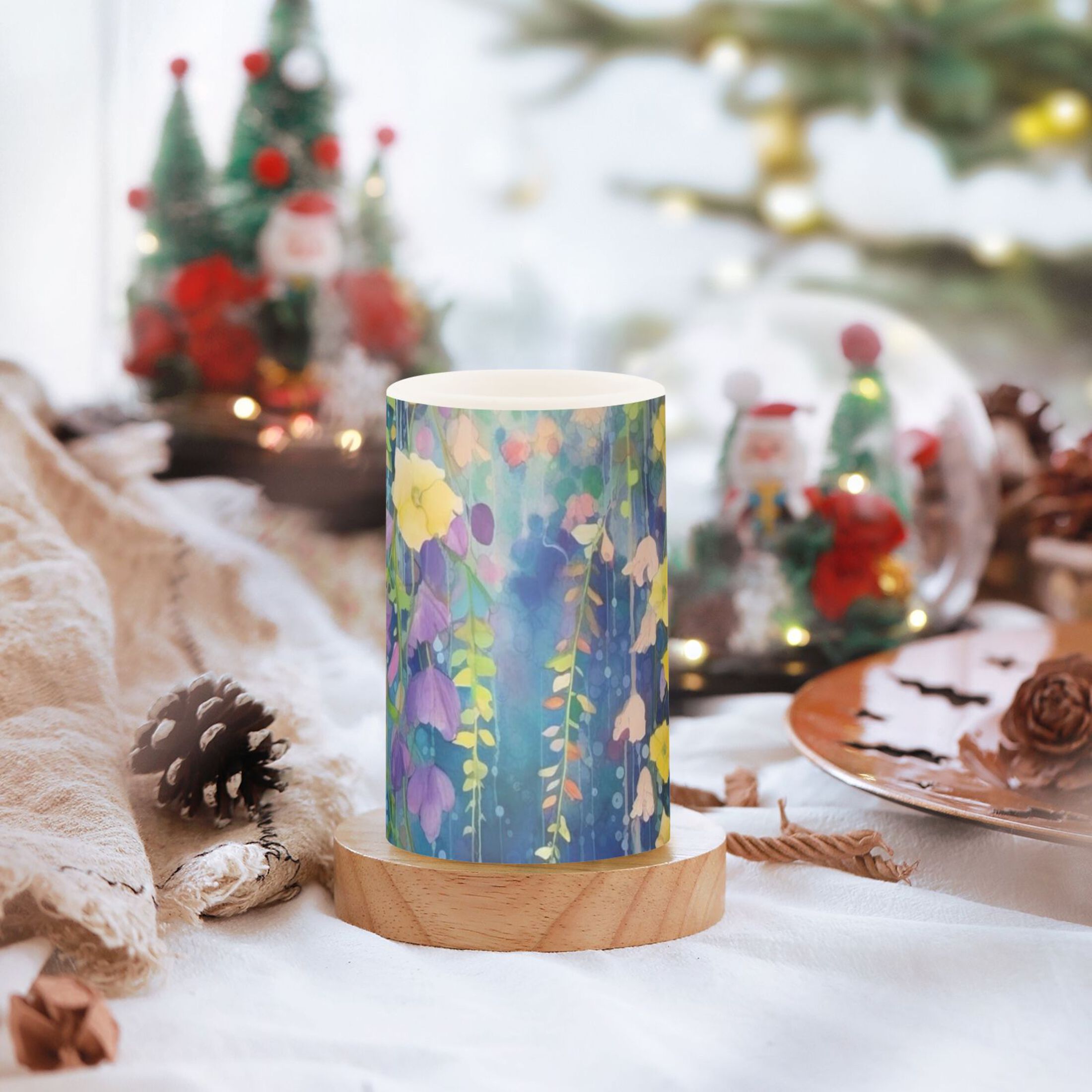 Garden Wildflower Flickering Flameless Candles Battery Operated with Remote Timer LED Pillar Candles Set of 2