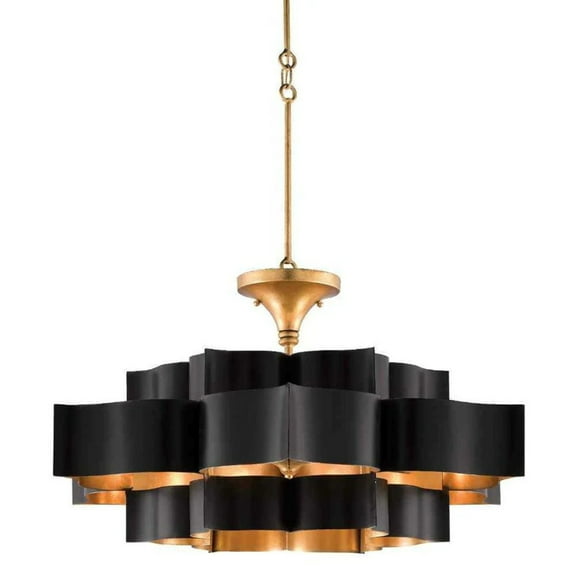 Currey & Company 9000-0429 30-Inch Black and Gold 6-Light Modern Chandelier