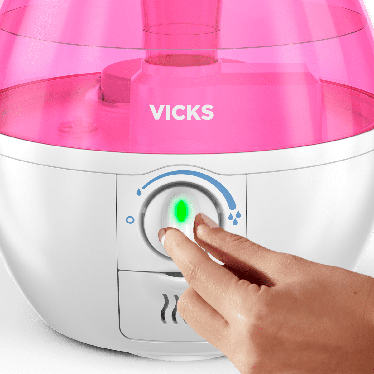 Vicks Mini Filter Free Cool Mist Humidifier for Bedrooms, Baby, Kids Rooms, 0.5 Gallon Tank for 20 Hours of Moisturized Air, Use with Vicks VapoPads, Pink