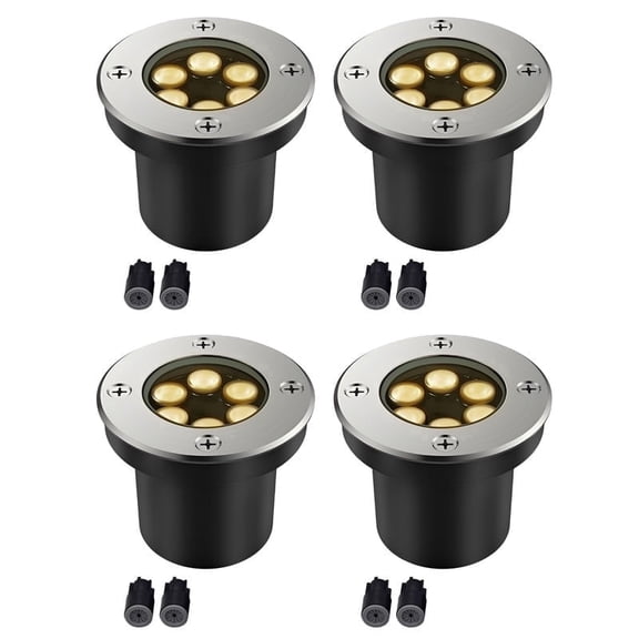 JESLED 6W LED Landscape Lighting Well Lights, 12V 24V Ground Lights 3000K Warm White,IP67 Waterproof Low Voltage Landscape Light Spotlight for Driveway Deck Patio Yard Garden Outdoor,4 Pack
