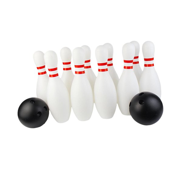 ZLight Kids Bowling Set Family Game 10 Pin and 2 Balls for Backyard Playground Lawn white black 30cm