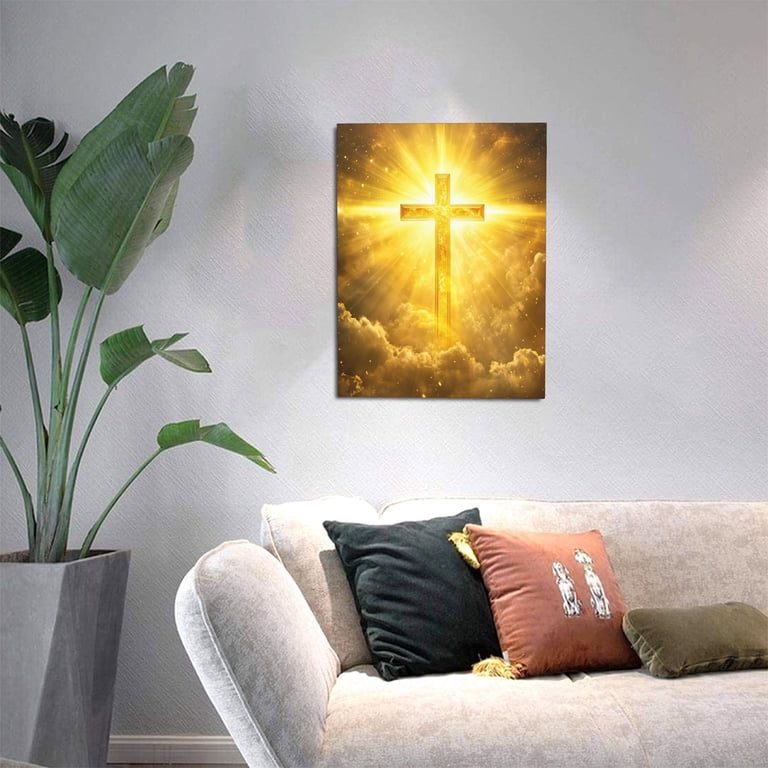 CozyNet Radiant Golden Cross In A Sea Of Clouds, Beams Of Light