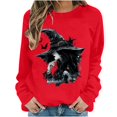 thumbnail image 2 of thefmos Women's Long Sleeve Pullover Sweatshirt Halloween Print Lightweight Solid Color Casual Top Trendy Spooky Season Outfit, Red 2XL, 2 of 6