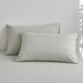 thumbnail image 3 of MooMee Striped Pillowcases 100% Washed Cotton Linen Like Textured Envelope Closure Set of 2 (Sage Green& White Wide Stripes, King), 3 of 5