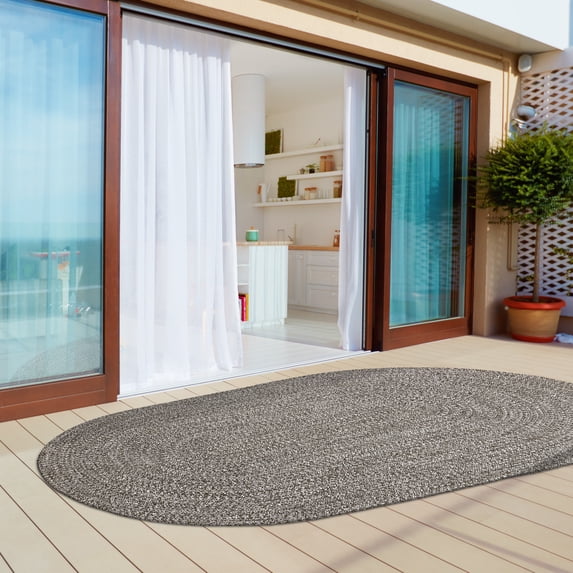 BNM Indoor/ Outdoor Multihued Rug, 6' x 9', Charcoal- White