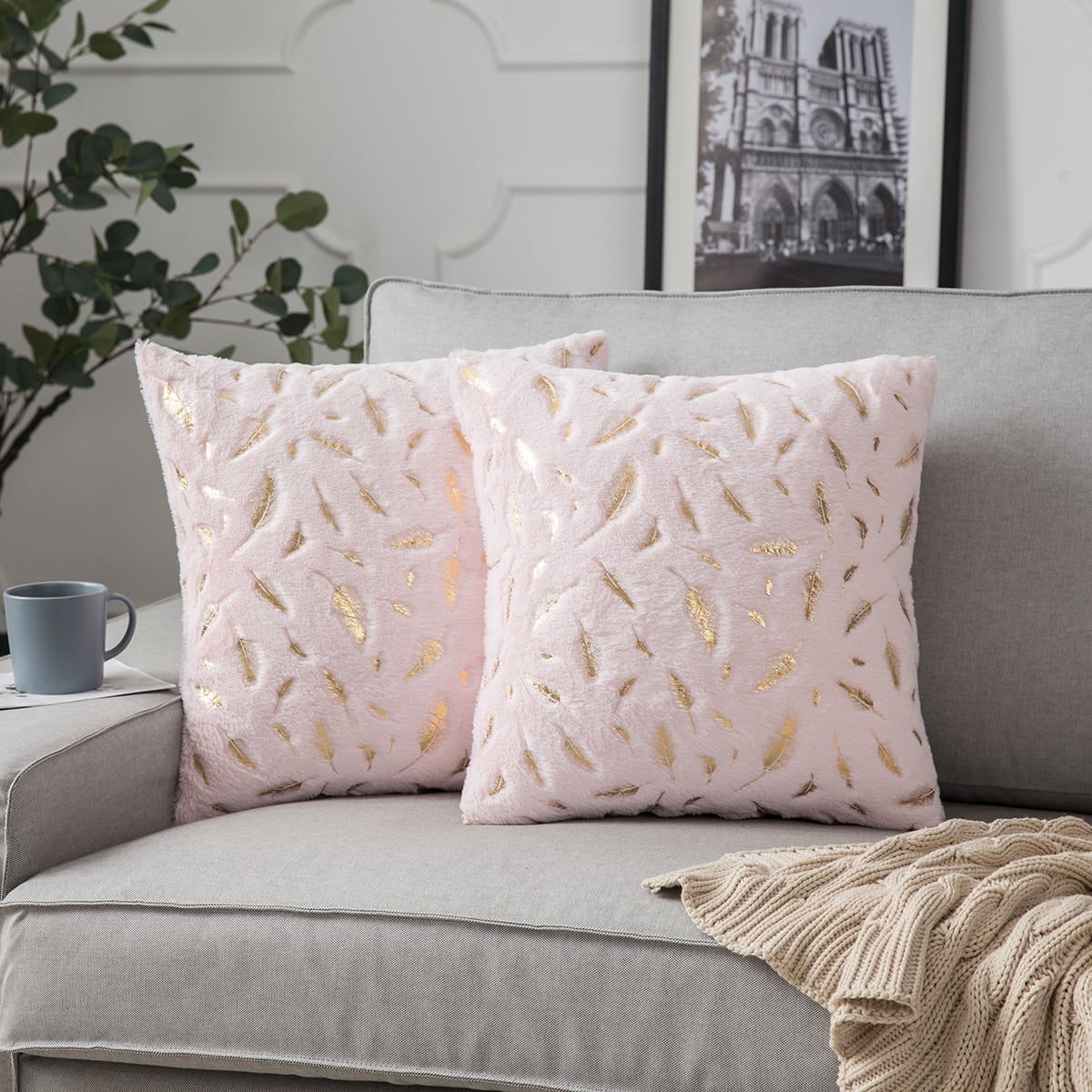 Feather Pattern Cushion Cover Soft Fur Sofa Waist Throw Pillow Case Home Decor 