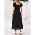 thumbnail image 3 of Black Eyelet Square Neck Puff Sleeve Smocked Maxi Dress With Pockets, 3 of 30