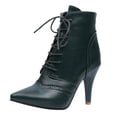 thumbnail image 5 of Stiletto High Heel Dress Combat Boots for Women Leather Lace up Pointed Toe Winter Fall Short Ankle Booties, 5 of 8