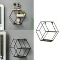 thumbnail image 3 of Estantes flotantes de pared, estantes nórdicos de hierro forjado con rejilla hexagonal para pared negro, 3 of 8